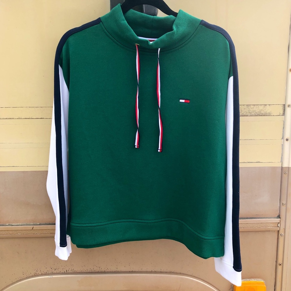TOMMY HILFIGER Boxy Mock Neck Tie Sweater Medium